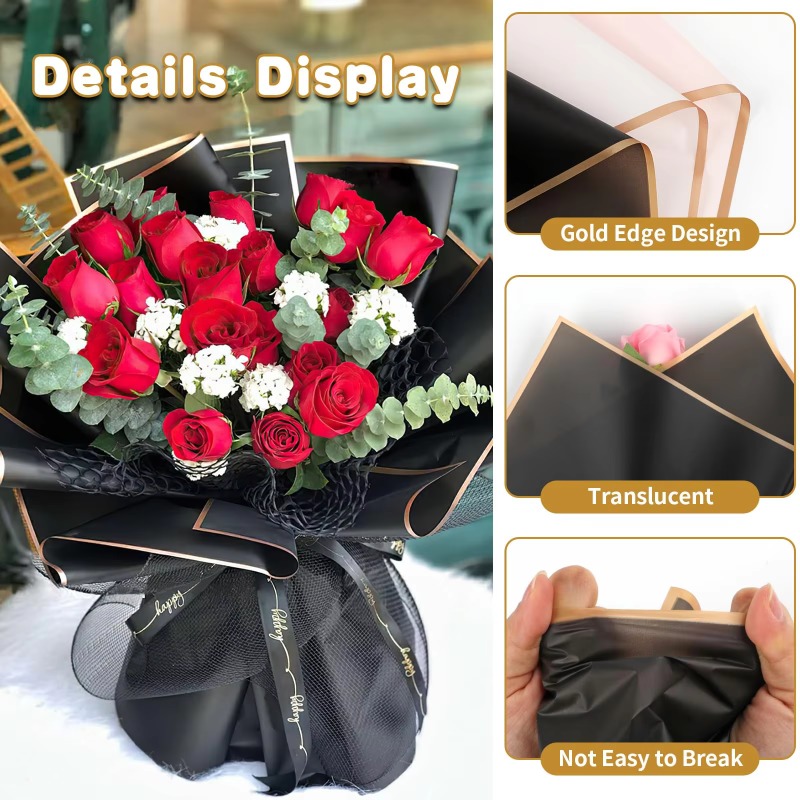 20 Sheets Black Flower Wrappin - Florist Flower Supply ulasan dan harga