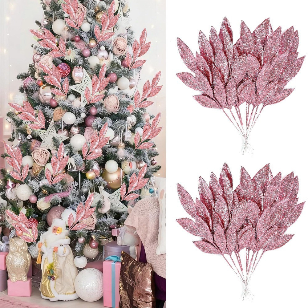 3/12Pcs Pink Glitter Leaf Pick - Florist Supply Bulk ulasan dan harga