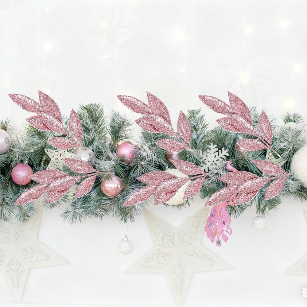 3/12Pcs Pink Glitter Leaf Pick - Florist Supply Bulk ulasan dan harga