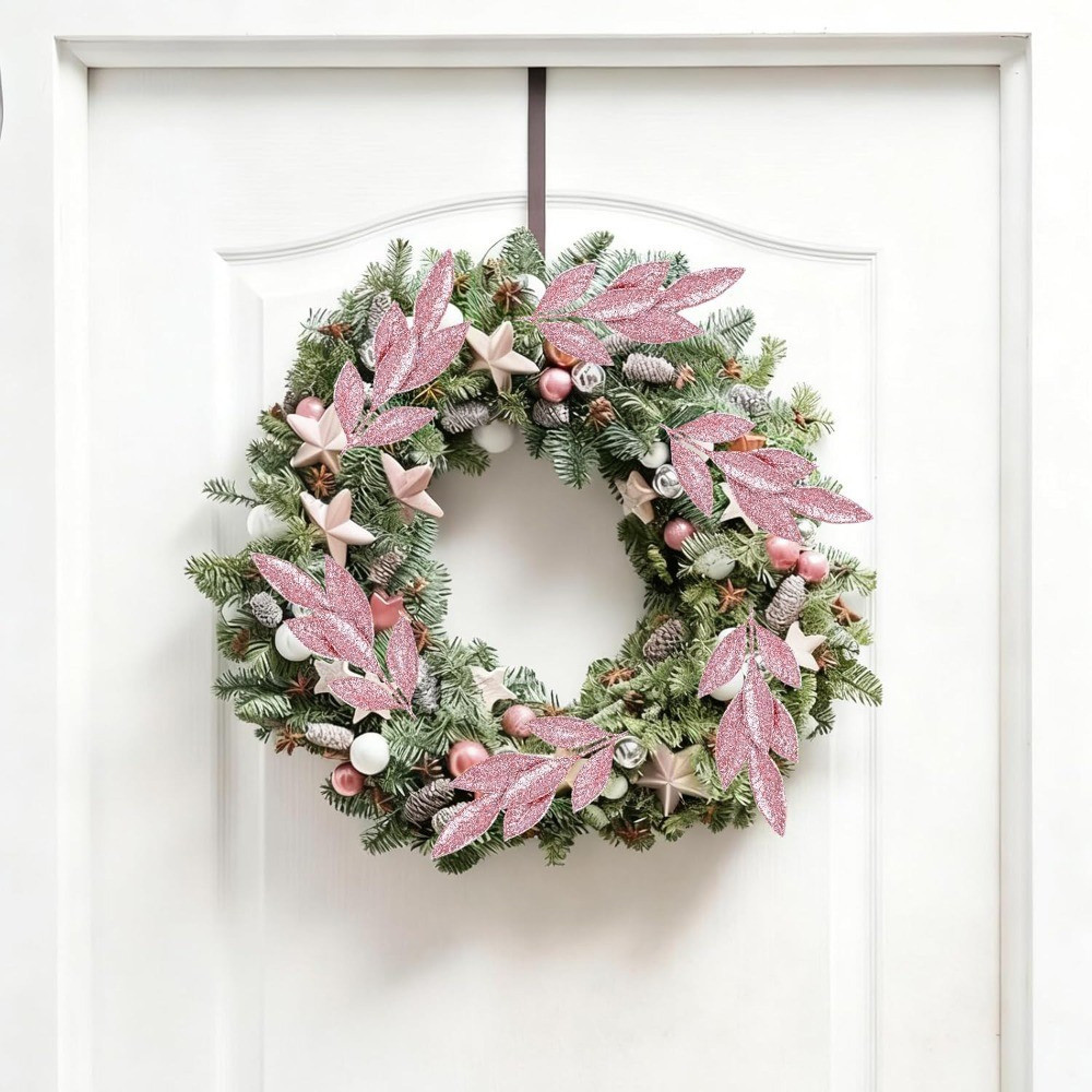 3/12Pcs Pink Glitter Leaf Pick - Florist Supply Bulk ulasan dan harga